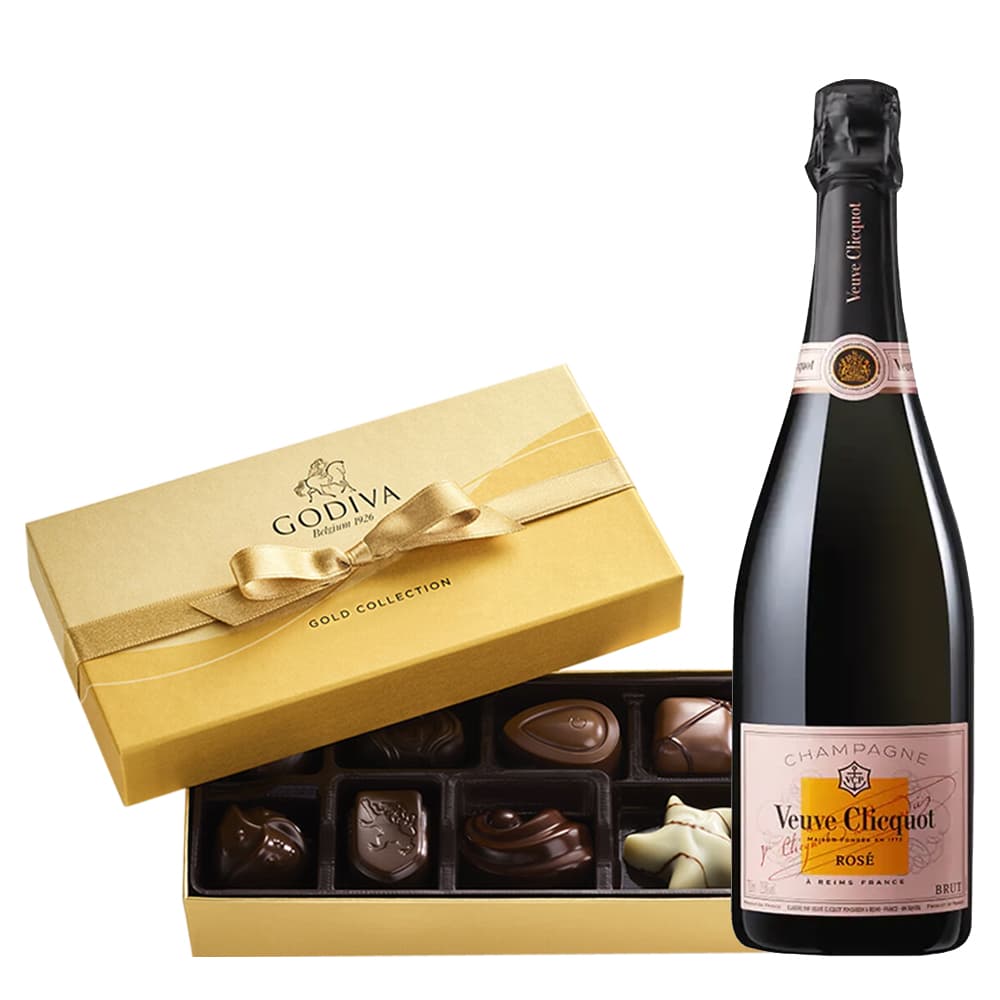 Veuve Clicquot Rose &amp; Godiva Chocolates 8pc Gift Set