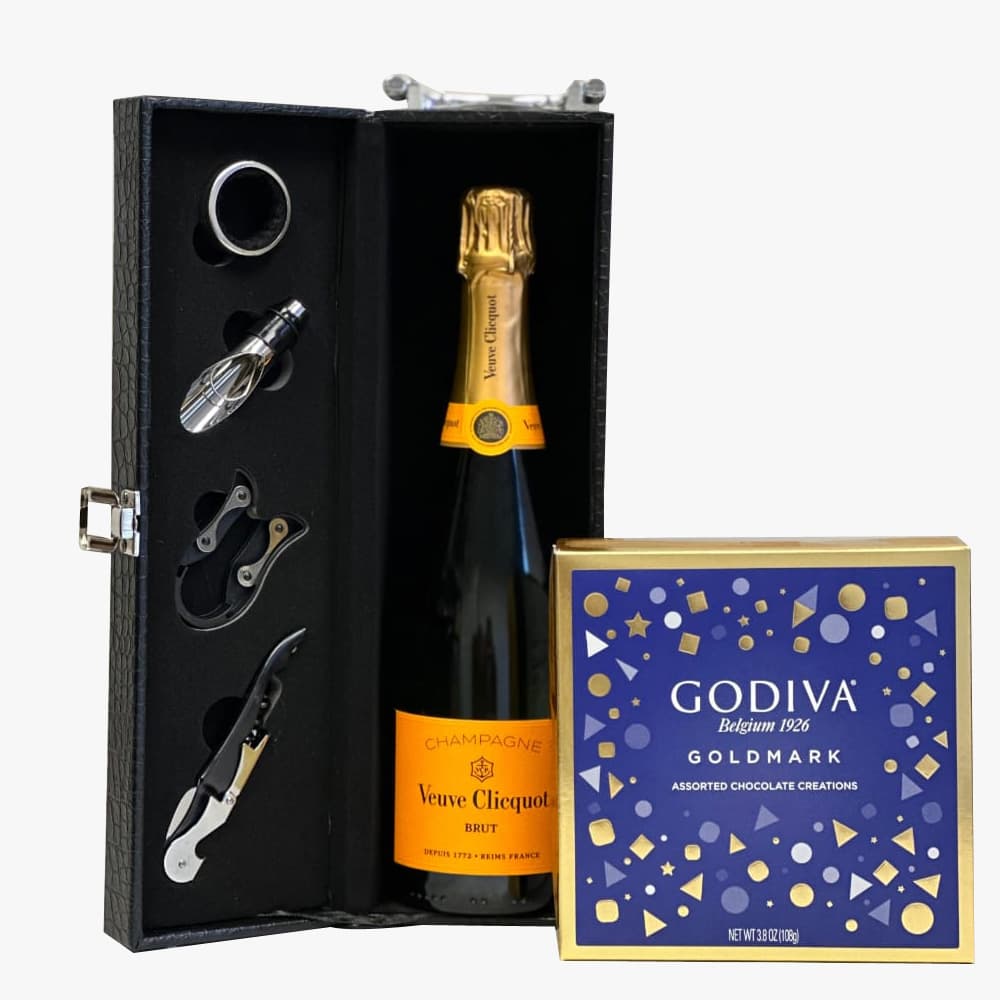 Veuve Clicquot Champagne and 9 Pieces Godiva Chocolate Gift Set