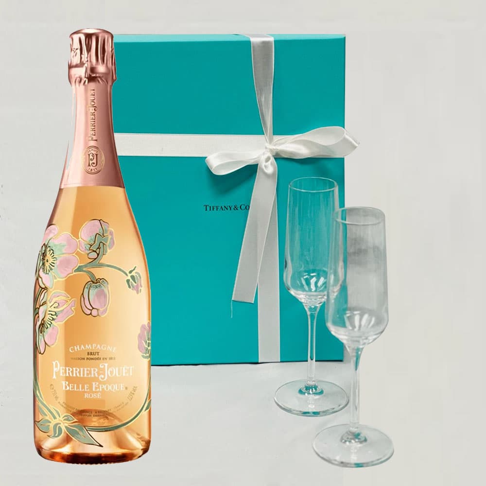 Perrier Jouet Belle Epoque Rose And Tiffany Champagne Flute Gift Set