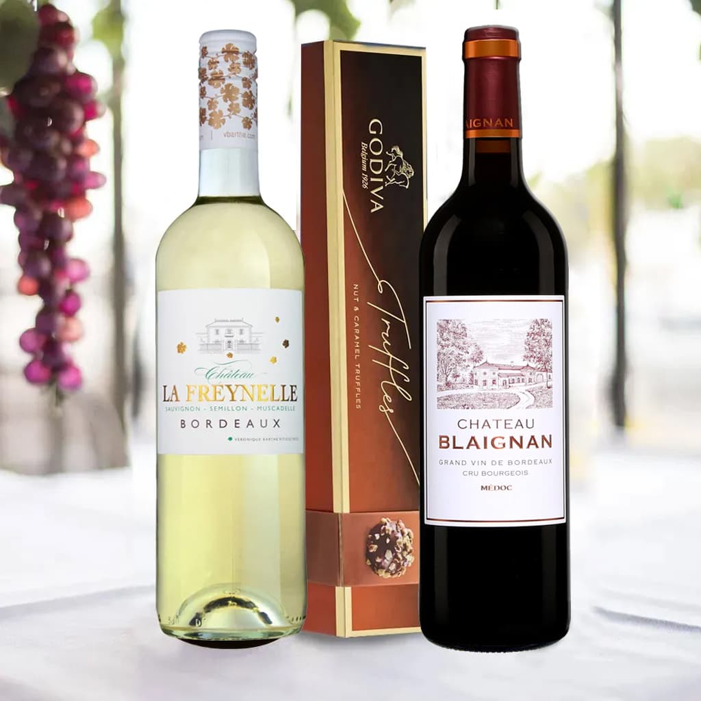 French Red and White Wine & Godiva Gift Box