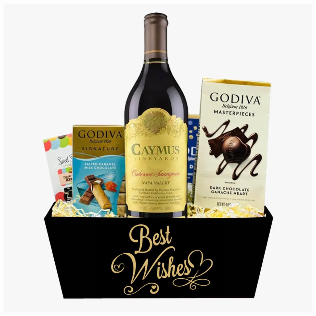 Wedding Gift Basket with Caymus Cabernet Wine & Chocolates