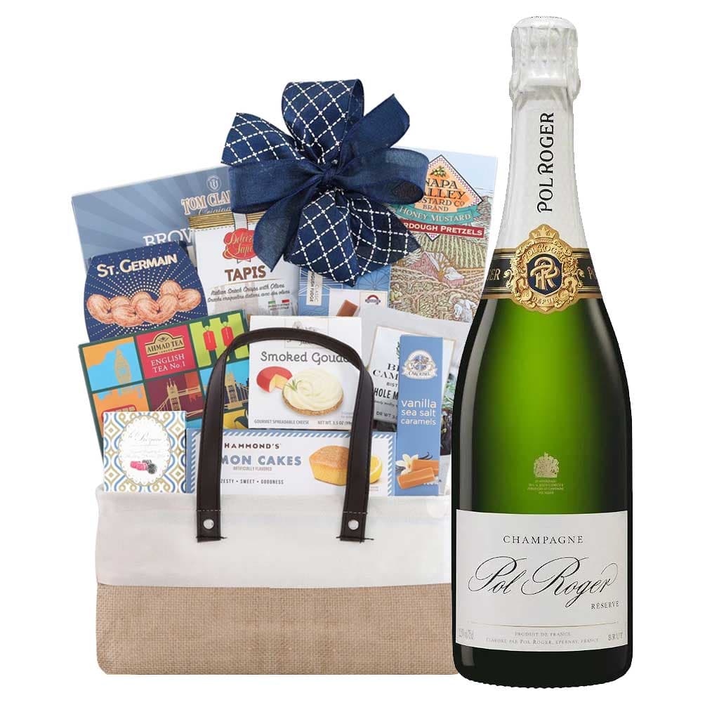 Pol Roger Brut Reserve Champagne Gourmet Gift Basket
