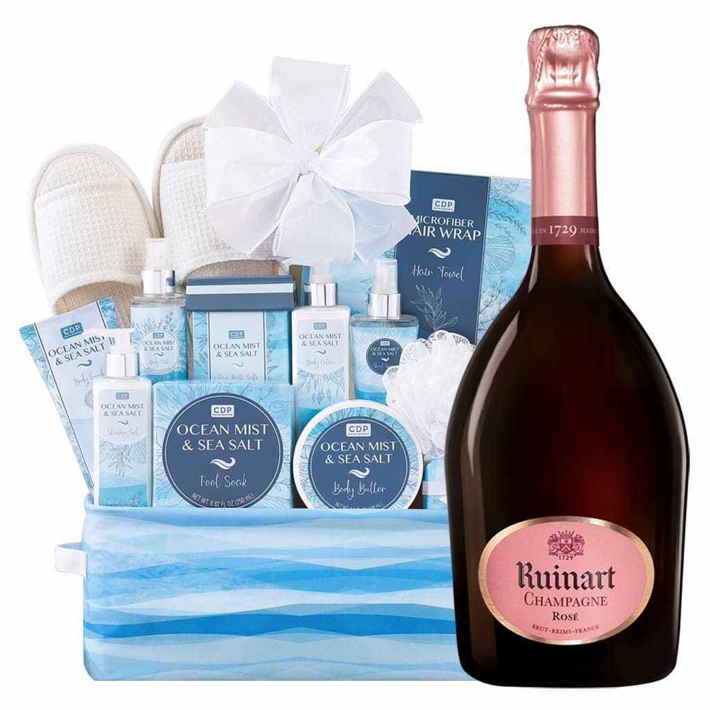 Ruinart Rose Brut Champagne with Spa Gift Basket