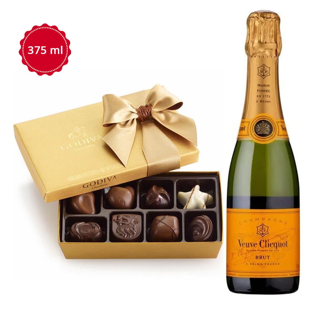 Veuve Clicquot 375ML & Godiva 8PC Gift Set