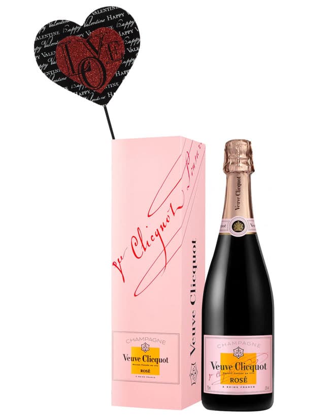 Veuve Clicquot Rose with Wood Pick Heart