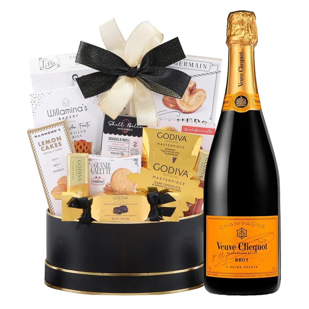 Veuve Clicquot Champagne With Godiva Black & Gold Celebration Gift Basket