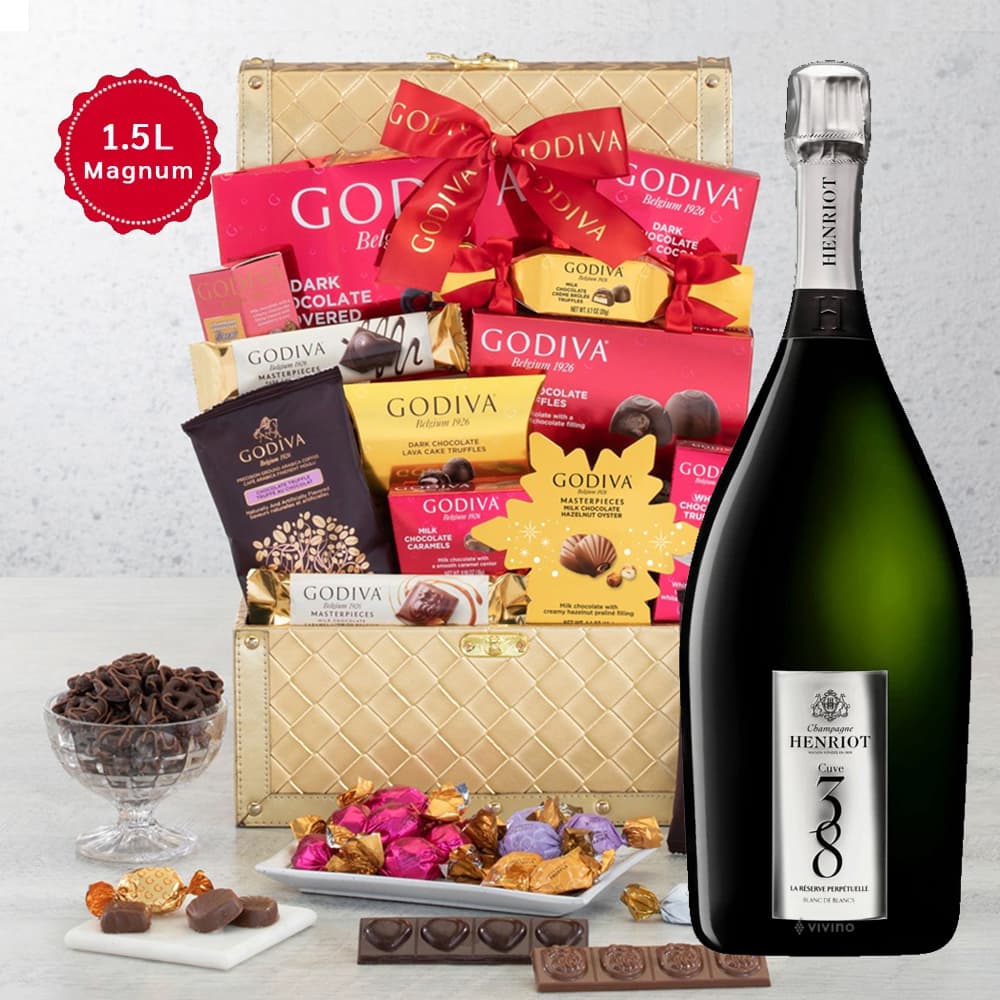 Henriot 'Cuve 38' Brut Magnum And Golden Gift Basket