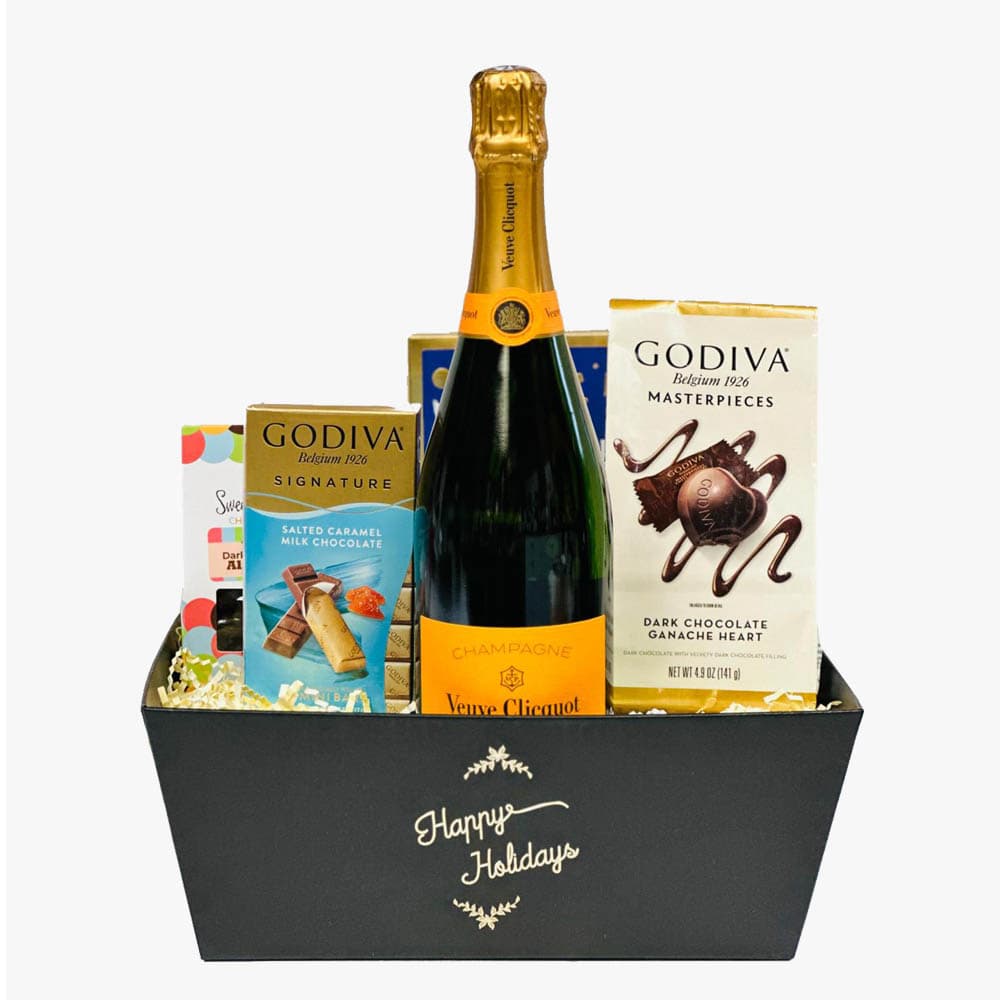 Happy Holiday Gift Basket With Veuve Clicquot Champagne