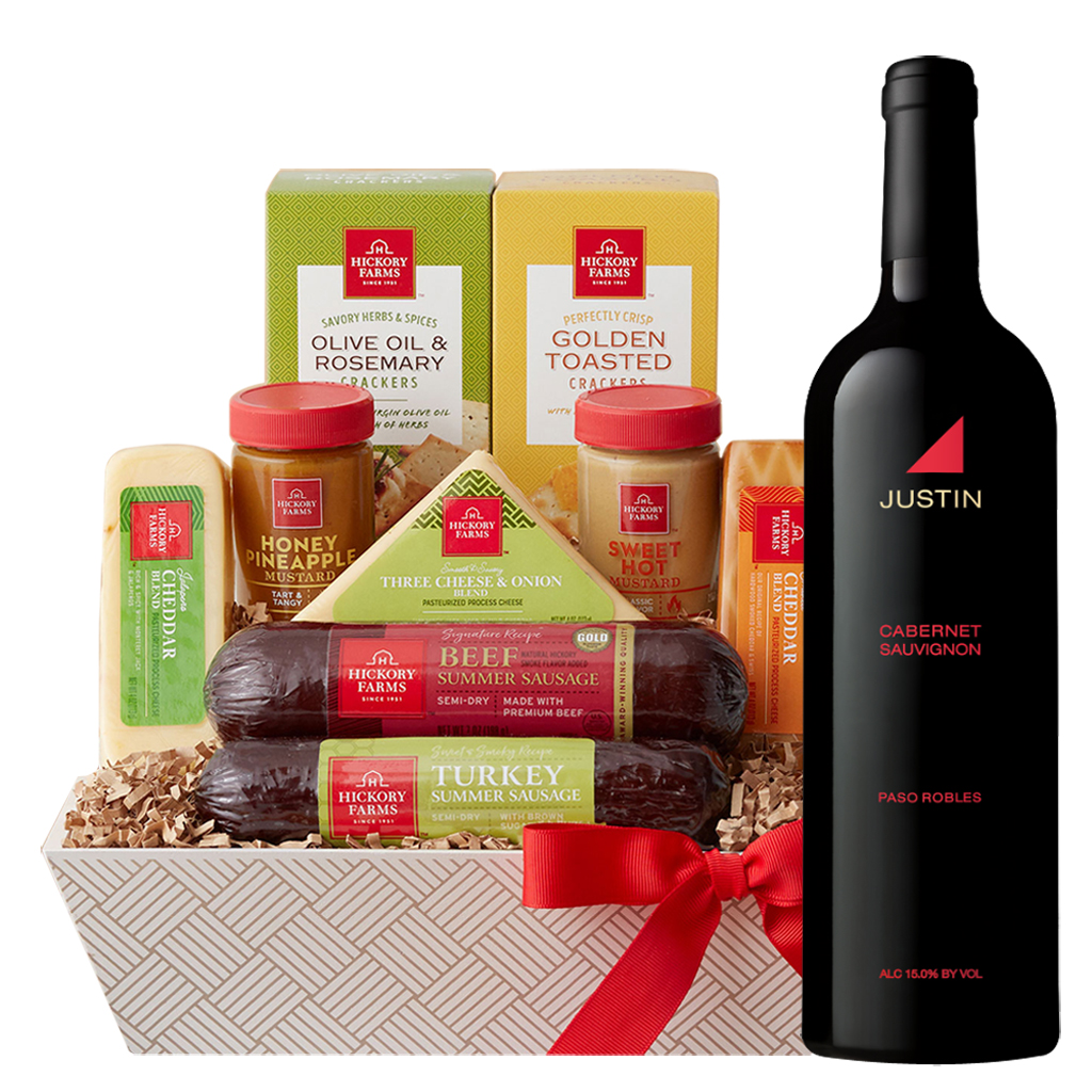 Justin Cabernet Sauvignon Wine And Cheese Gift Basket Justin Cabernet Sauvignon Wine And Cheese Gift Basket