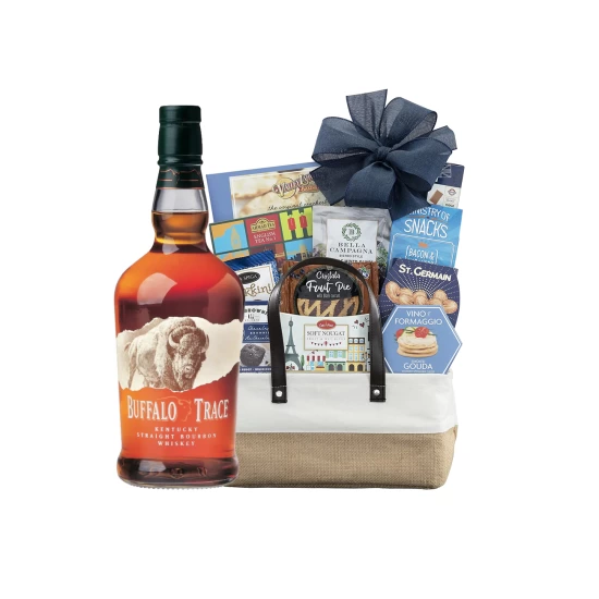 buffalo trace and gourmet delight gift basket