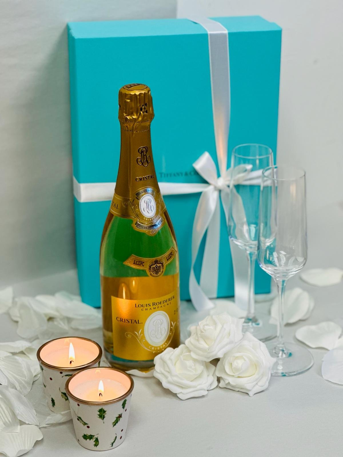 Louis Roederer Cristal Champagne and Tiffany Flutes Set