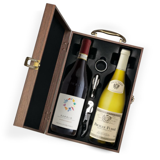 Arnaldo Rivera Barolo And Louis Jadot Pouilly Fuisse Wine Wooden Gift Box Arnaldo Rivera Barolo And Louis Jadot Pouilly Fuisse Wine Wooden Gift Box