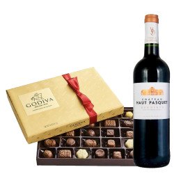 Chateau Haut Pasquet Bordeaux Blanc Wine & Godiva 26 PC Gift Set