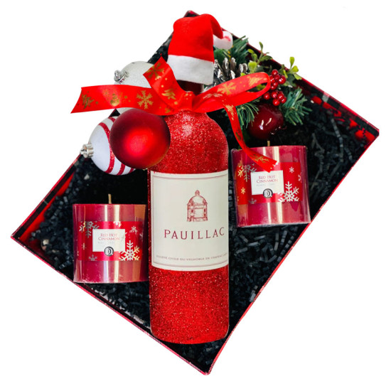 Hand Painted Pauillac de Château Latour Wine & Christmas Gift Basket
