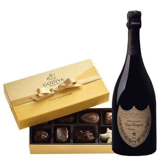 Dom Perignon Brut Vintage Champagne & Dark Chocolate Assortment Gift Box 8pc