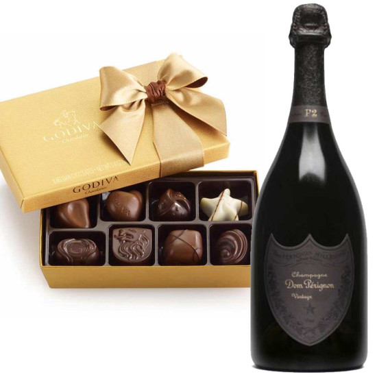 Dom Perignon P2 Vintage with Godiva 8pc Chocolates Box