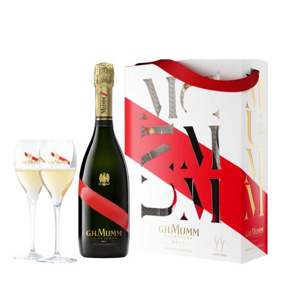 G.H. Mumm Cordon Rouge Brut Gift Set with 2 Flute Glasses G.H. Mumm Cordon Rouge Brut Gift Set with 2 Flute Glasses