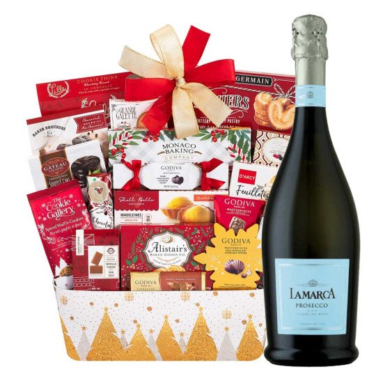 Godiva Chocolate Holiday Wishes Gift Basket with La Marca Prosecco Godiva Chocolate Holiday Wishes Gift Basket with La Marca Prosecco
