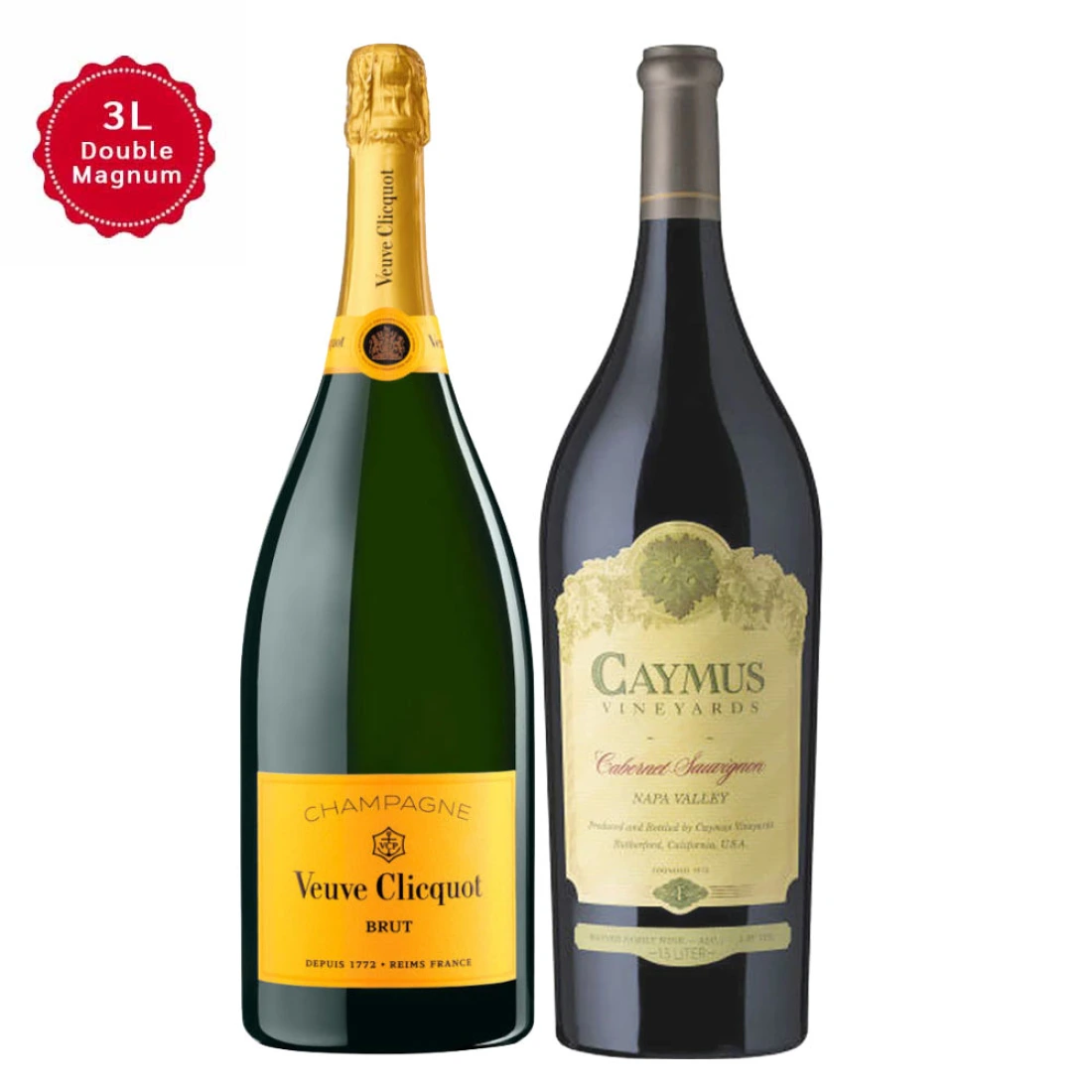 Veuve champagne and Caymus wine 3-Liter bottle set