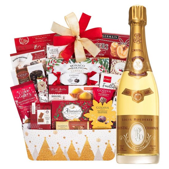 Louis Roederer Cristal with Holiday Wishes Godiva Chocolates Gift Basket