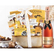Moet and Chandon Nectar Imperial Rose & Assorted Godiva Chocolates Gift Basket