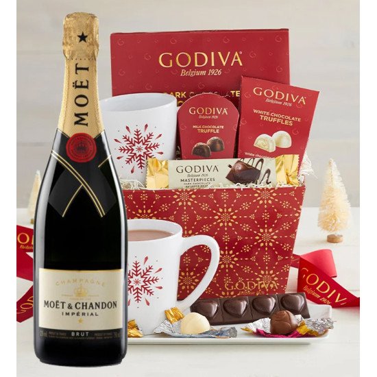 Moet & Chandon with Assorted Godiva Chocolate Gift Basket with Mug