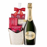 Perrier-Jouet Grand Brut Champagne & Godiva Chocolates Gift Bosket