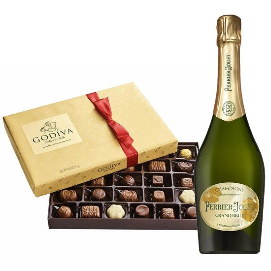 Perrier-Jouet Grand Brut Champagne And 26 Pc Chocolates Gift Box