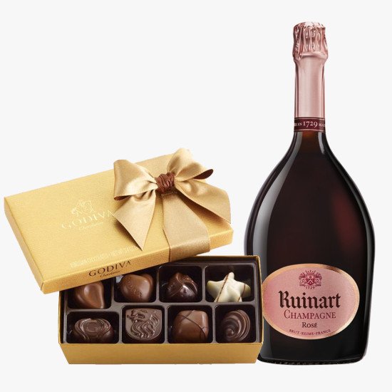 Ruinart Rose Champagne and Godiva 8pc Chocolate Box
