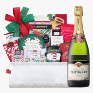 Taittinger Brut La-Francaise Champagne With Holiday Gift Basket 