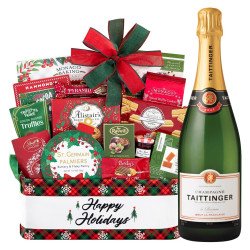 Taittinger Brut La-Francaise Champagne With Holiday Gift Basket  Taittinger Brut La-Francaise Champagne With Holiday Gift Basket