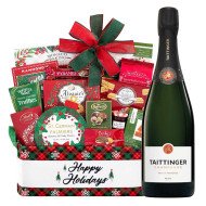 Taittinger Brut La-Francaise Champagne With Holiday Gift Basket 