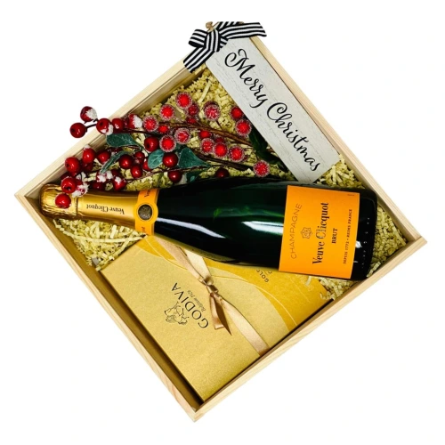 Veuve Clicquot Champagne and Godiva Chocolate Christmas Gift Box