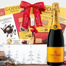 Godiva Chocolate Holiday Wishes Gift Basket With Veuve Clicquot 