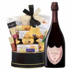 Dom Perignon Rose Brut Champagne with Golden Gift Basket