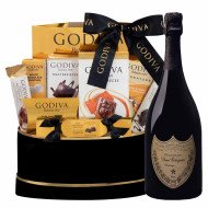 Dom Perignon Champagne And Godiva Black & Gold Celebration Gift Basket