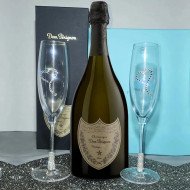Tiffany Toasting Flutes & Dom Perignon Champagne Gift Set
