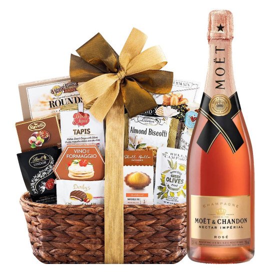 Bon Appetit Gourmet Gift Basket With Moet Chandon Nectar Imperial Rose Bon Appetit Gourmet Gift Basket With Moet Chandon Nectar Imperial Rose