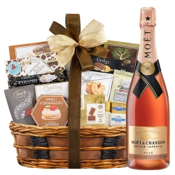 Bon Appetit Gourmet Gift Basket With Moet Chandon Nectar Imperial Rose