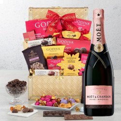 Moët & Chandon Rose Imperial Brut Champagne And Golden Godiva Gift Basket