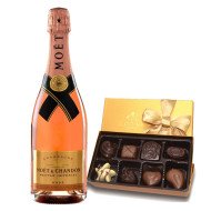 Moet & Chandon Nectar Imperial Rose Champagne & Godiva Chocolates Gift Box