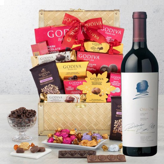 Opus One Cabernet Red Wine And Golden Godiva Gift Basket