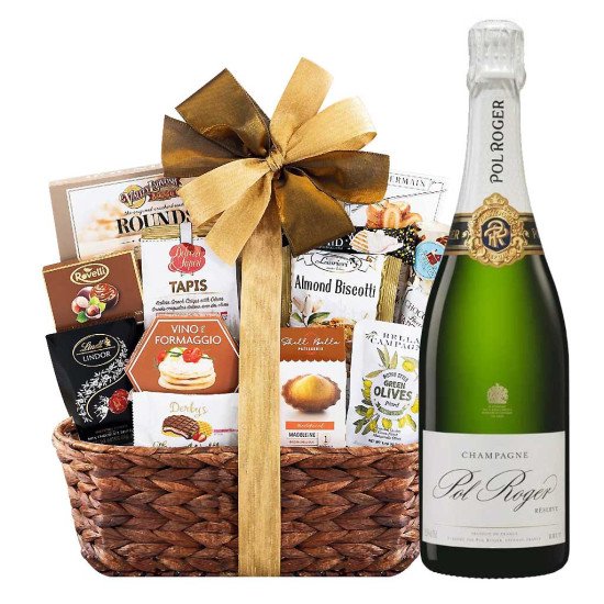 Pol Roger Brut Reserve Champagne with Bon Appetit Basket