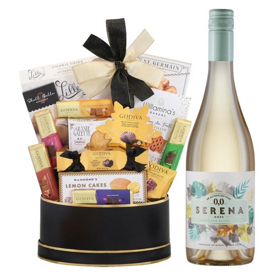 Serena Mode Sauvignon Blanc With Black & Gold Celebration Gift Basket