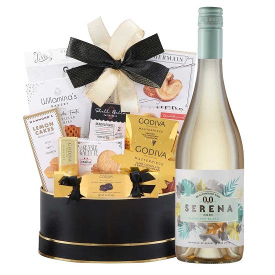 Serena Mode Sauvignon Blanc With Black & Gold Celebration Gift Basket Serena Mode Sauvignon Blanc With Black & Gold Celebration Gift Basket