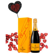 Veuve Clicquot Brut with Black & Red Script Heart Wood Pick