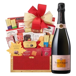 Veuve Clicquot Rose Champagne With Golden Gift Basket