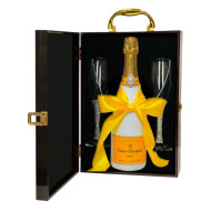 Hand-Painted Veuve Clicquot Champagne & Crystal Toast Flutes Set