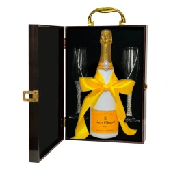 Hand-Painted Veuve Clicquot Champagne & Crystal Toast Flutes Set