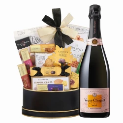 Veuve Clicquot Rose Champagne With Golden Gift Basket